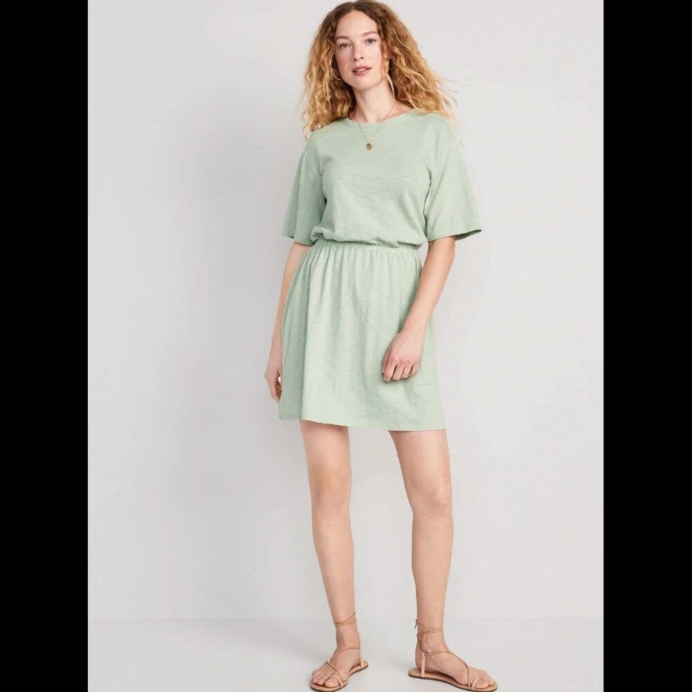 NWT Old Navy Waist Defined Slub Knit Mini Dress - Green - L